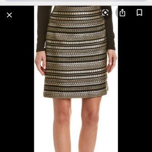 J. McLaughlin striped skirt gold black polyester 4 straight a-line luxury style